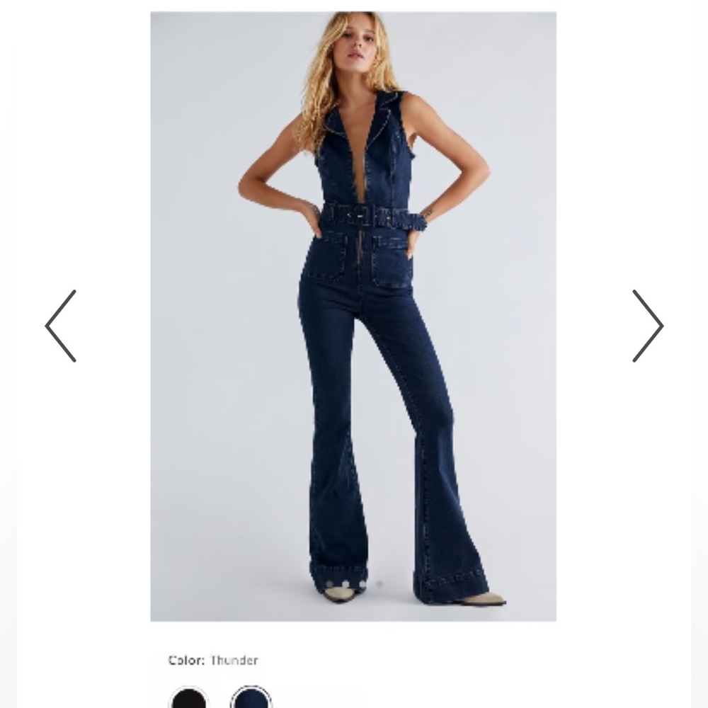 Stunning show me your mumu black denim jumpsuit size small